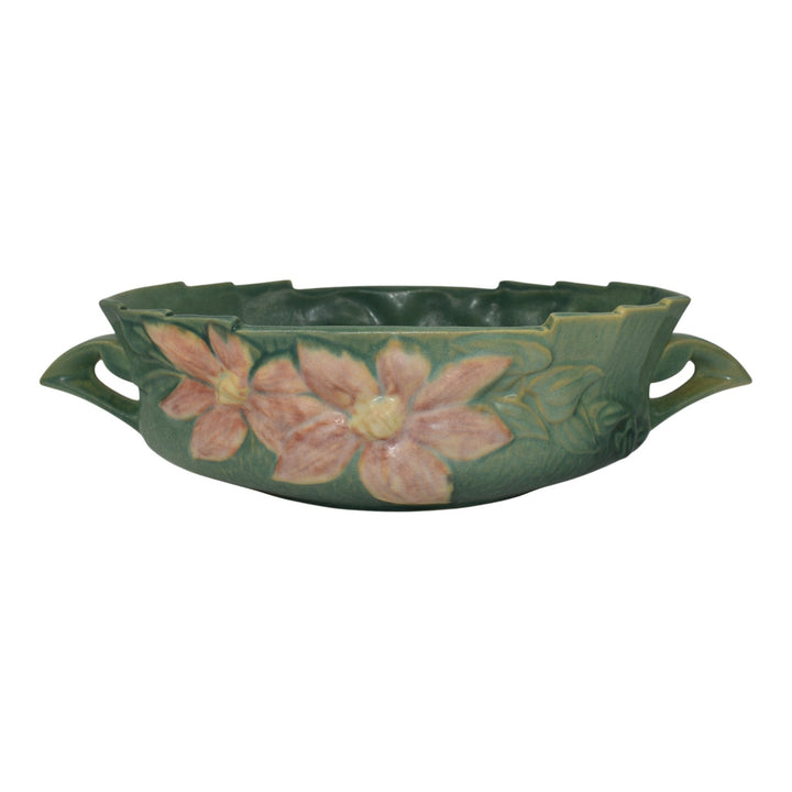 Roseville Clematis Green 1944 Vintage Art Pottery Ceramic Console Bowl 458-10