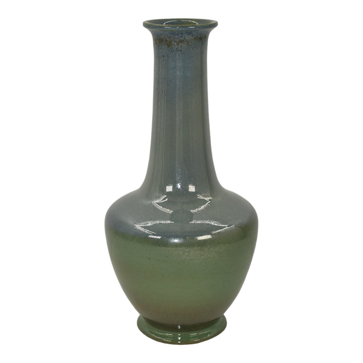 Charles Fergus Binns 1929 Studio Art Pottery Blue Green Ceramic Vase