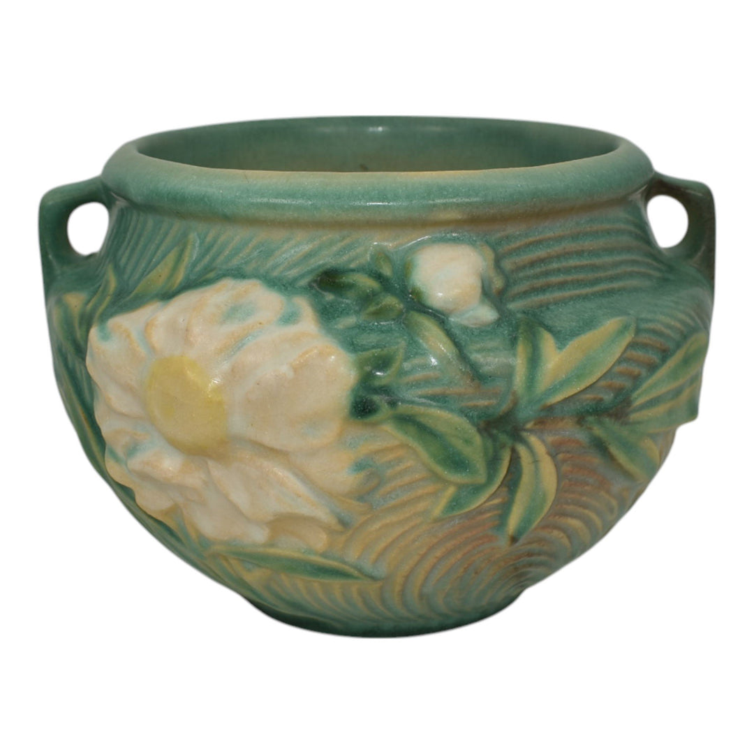 Roseville Peony Green 1942 Vintage Art Pottery Ceramic Jardiniere Planter 661-4