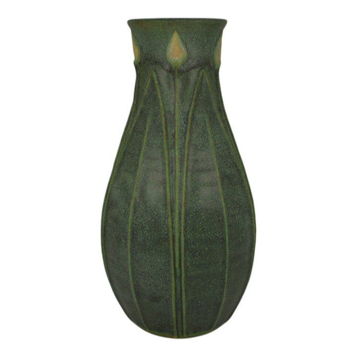 Jemerick Studio Pottery Arts And Crafts Matte Green Hand Crafted Tall Vase