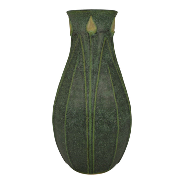 Jemerick Studio Pottery Arts And Crafts Matte Green Hand Crafted Tall Vase