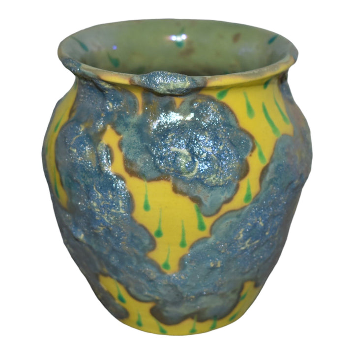 Paul Katrich Studio Pottery Yellow Rainstorm Volcanic Metallic Luster Vase 600 - Just Art Pottery