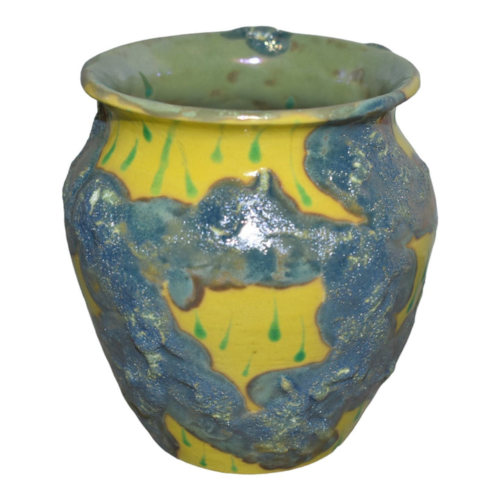 Paul Katrich Studio Pottery Yellow Rainstorm Volcanic Metallic Luster Vase 600