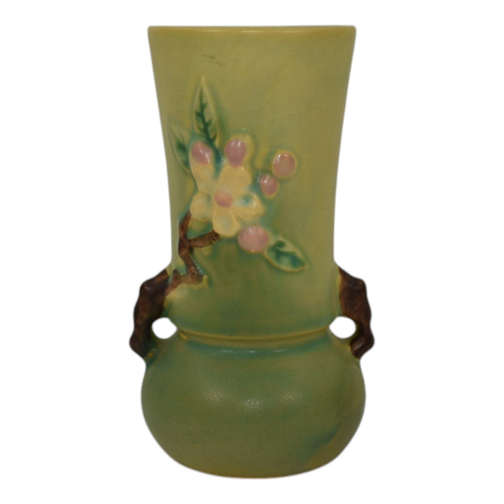 Roseville Apple Blossom Green 1949 Mid Century Modern Pottery Flower Vase 381-6