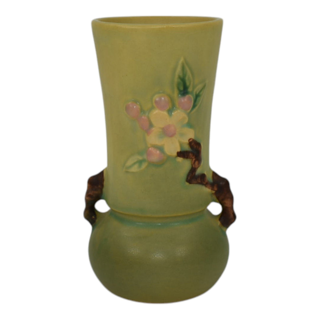 Roseville Apple Blossom Green 1949 Mid Century Modern Pottery Flower Vase 381-6