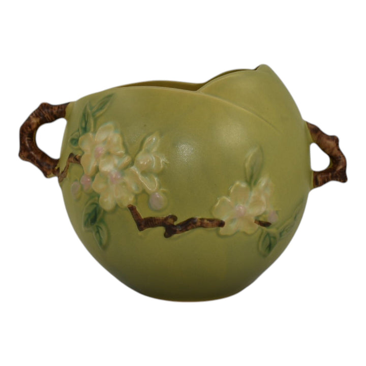 Roseville Apple Blossom Green 1949 Vintage Art Pottery Ceramic Bowl Vase 342-6