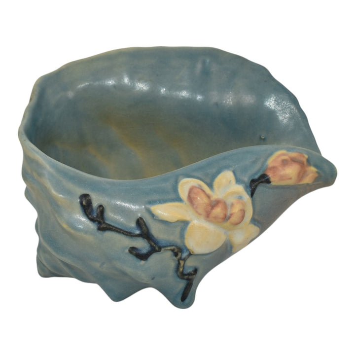 Roseville Magnolia Blue 1943 Vintage Art Pottery Conch Shell Planter Vase 453-6