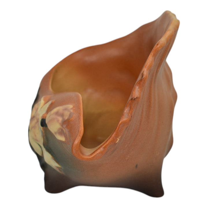 Roseville Magnolia Brown 1943 Vintage Art Pottery Conch Shell Planter Vase 453-6 - Just Art Pottery