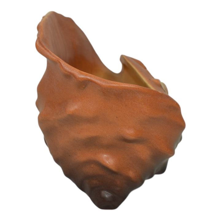 Roseville Magnolia Brown 1943 Vintage Art Pottery Conch Shell Planter Vase 453-6 - Just Art Pottery