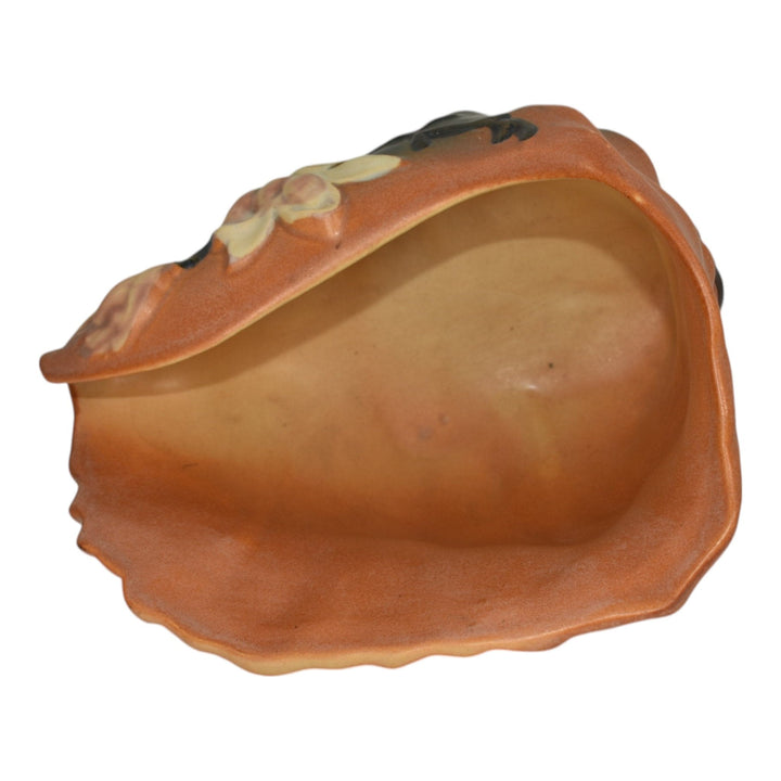 Roseville Magnolia Brown 1943 Vintage Art Pottery Conch Shell Planter Vase 453-6 - Just Art Pottery