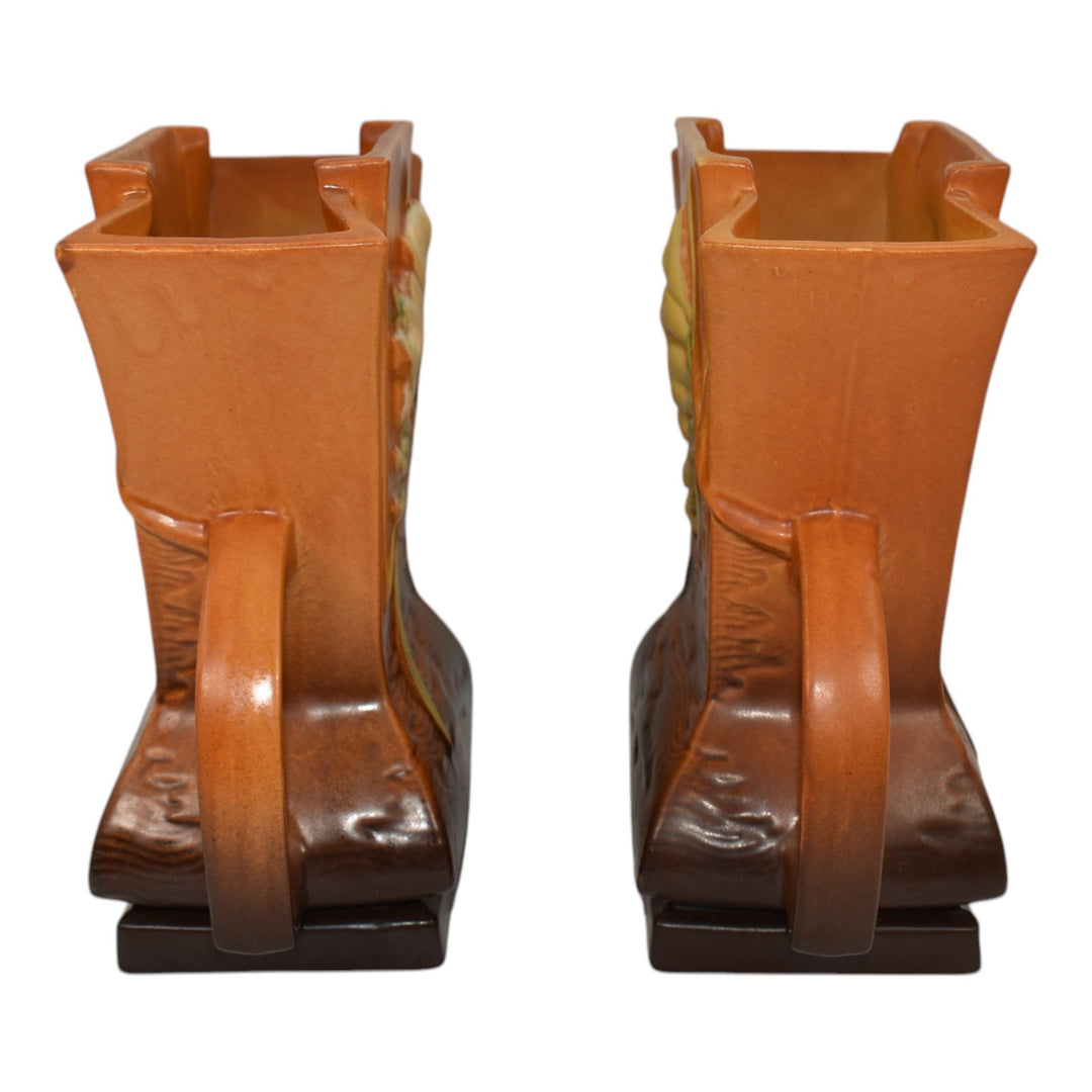 Roseville Freesia Brown 1945 Vintage Pottery Handled Ceramic Pillow Vases 200-7 - Just Art Pottery