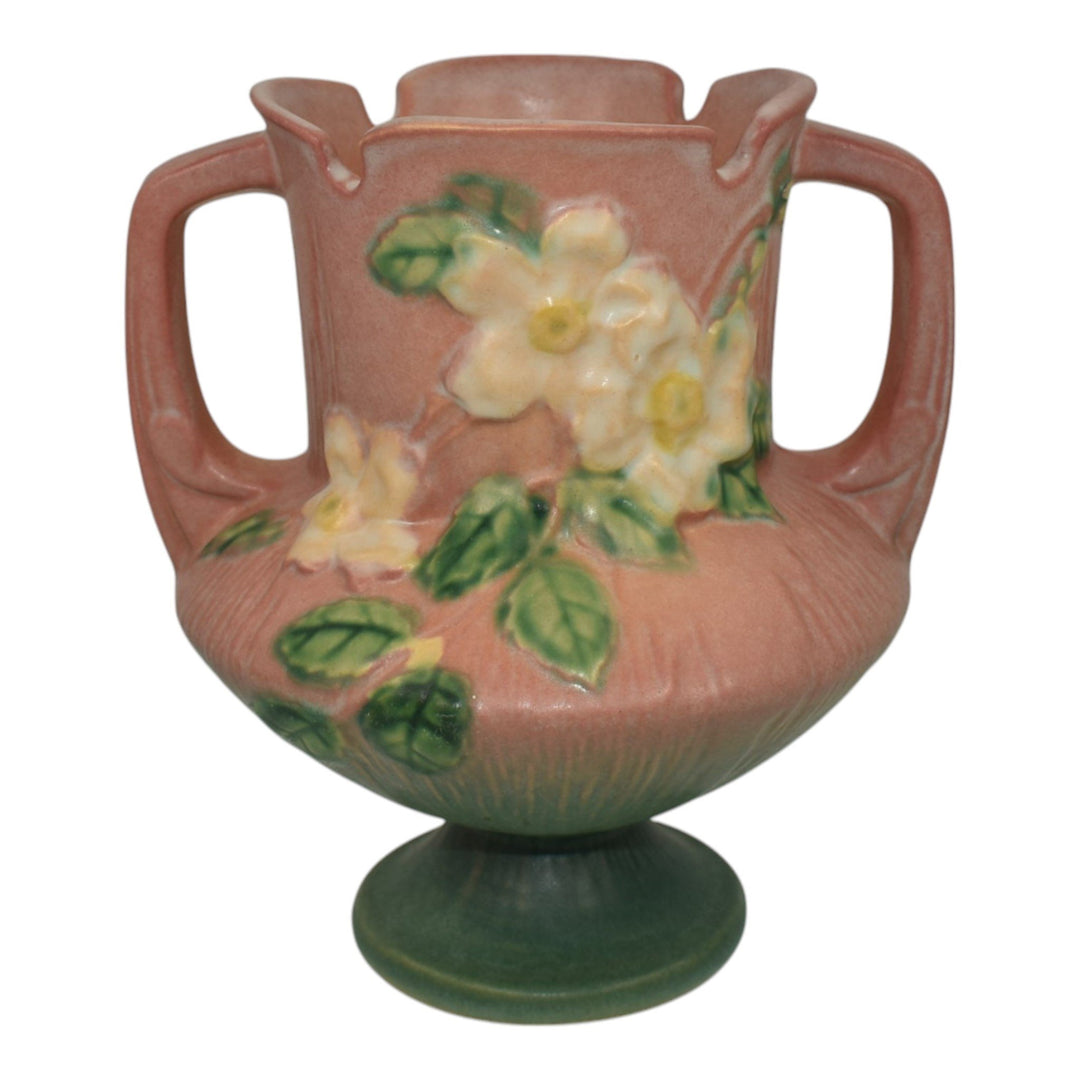 Roseville White Rose Pink 1940 Vintage Art Deco Pottery Ceramic Vase 146-6 - Just Art Pottery