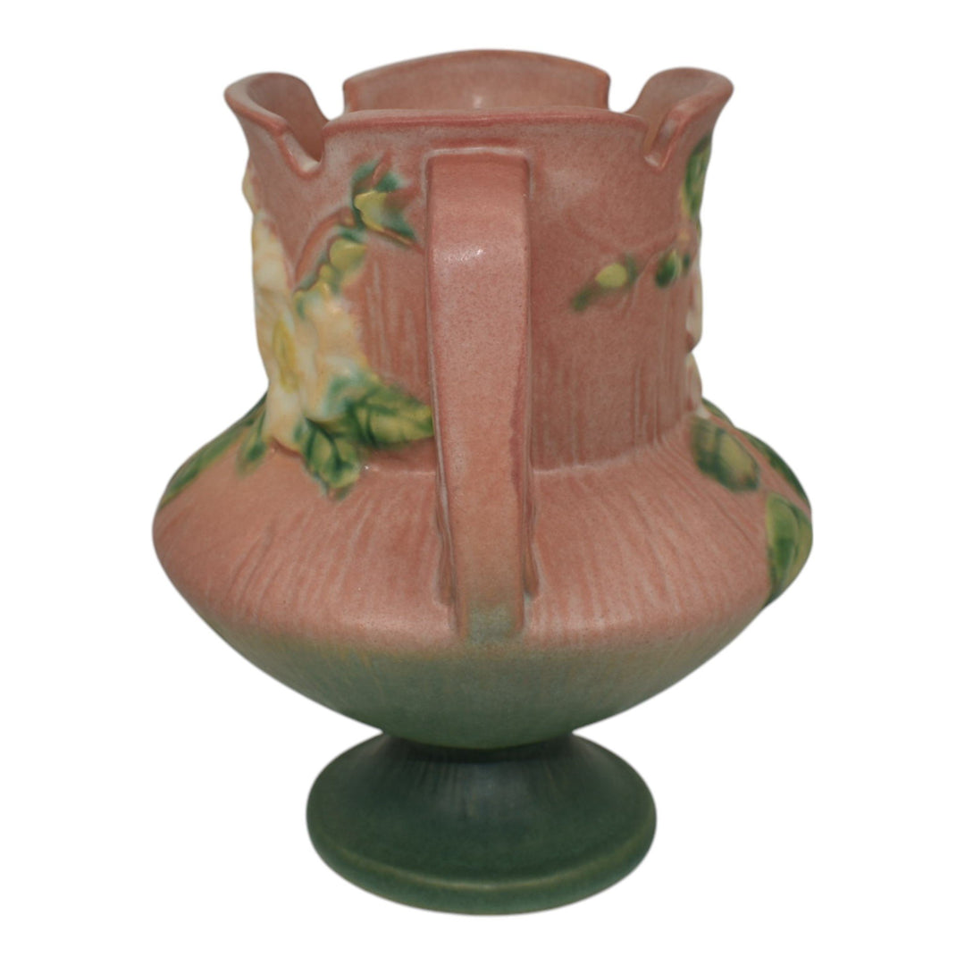 Roseville White Rose Pink 1940 Vintage Art Deco Pottery Ceramic Vase 146-6 - Just Art Pottery