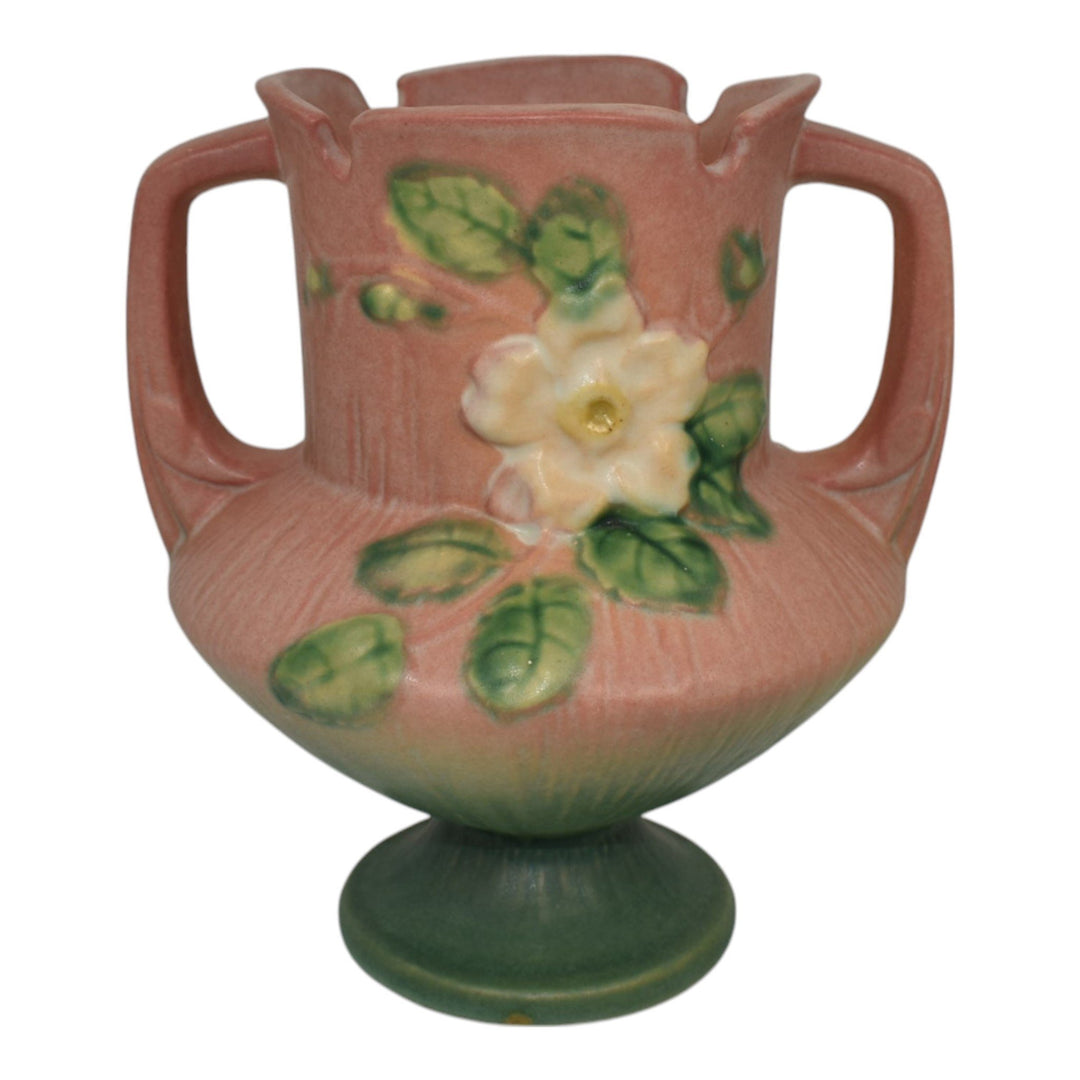 Roseville White Rose Pink 1940 Vintage Art Deco Pottery Ceramic Vase 146-6 - Just Art Pottery