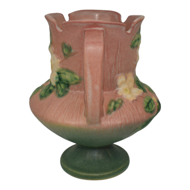 Roseville White Rose Pink 1940 Vintage Art Deco Pottery Ceramic Vase 146-6 - Just Art Pottery