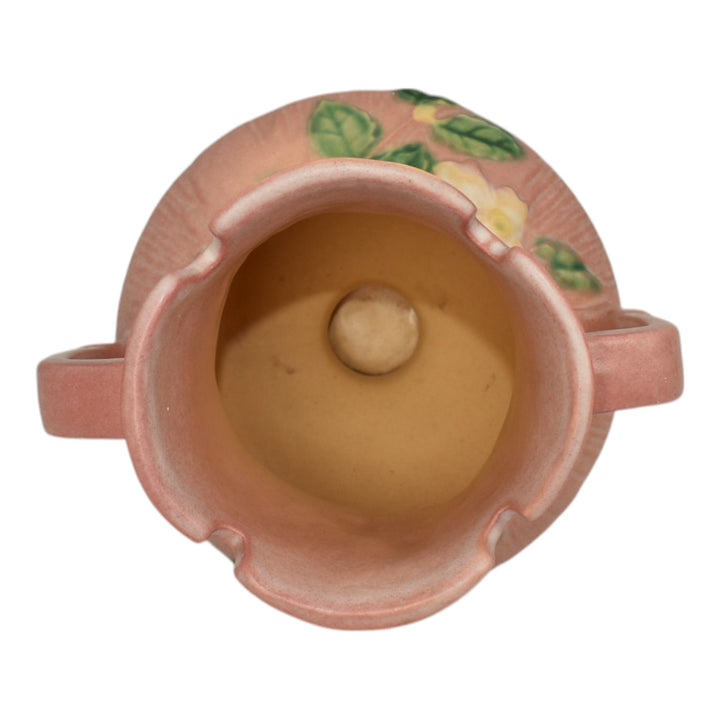 Roseville White Rose Pink 1940 Vintage Art Deco Pottery Ceramic Vase 146-6 - Just Art Pottery
