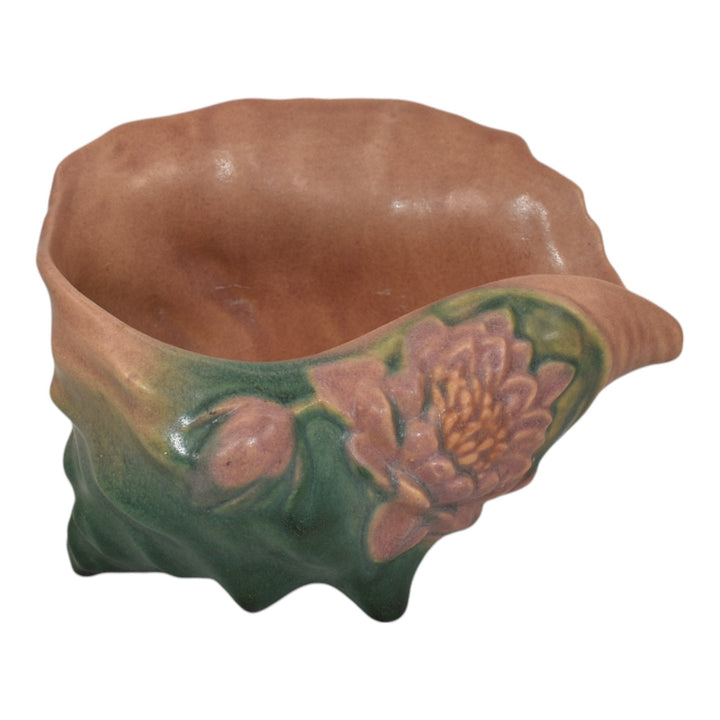 Roseville Water Lily Pink 1946 Art Pottery Conch Shell Planter Vase 445-6