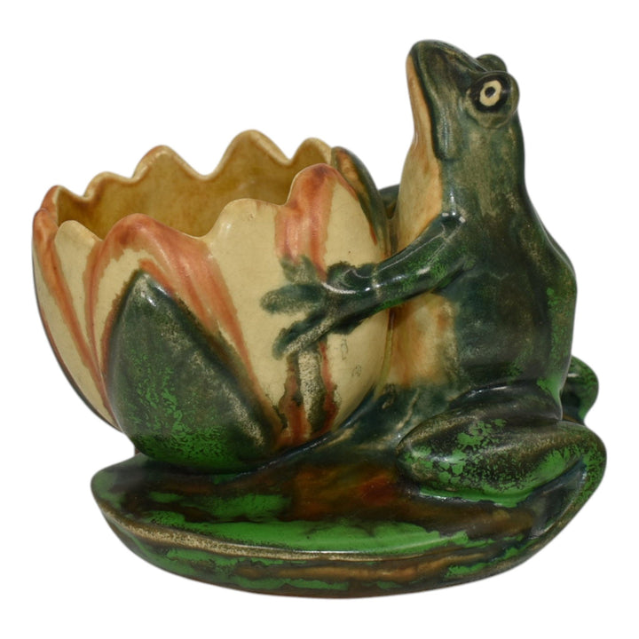 Weller Coppertone 1920s Arts And Crafts Pottery Frog On A Lily Pad Planter