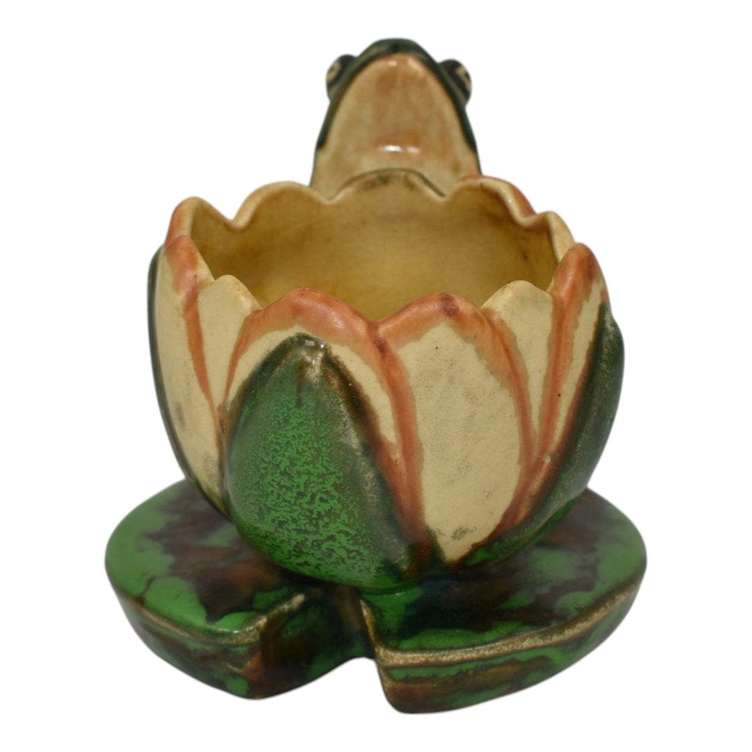 Weller Coppertone 1920s Arts And Crafts Pottery Frog On A Lily Pad Planter