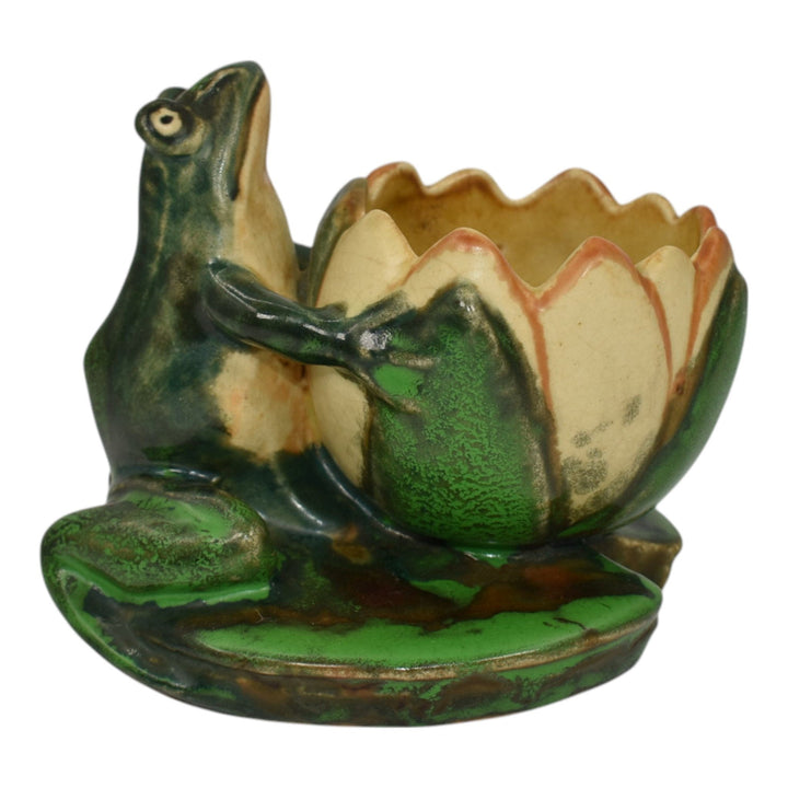 Weller Coppertone 1920s Arts And Crafts Pottery Frog On A Lily Pad Planter