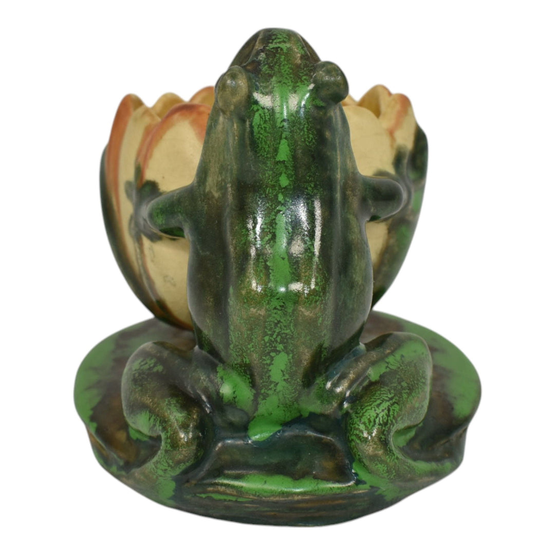 Weller Coppertone 1920s Arts And Crafts Pottery Frog On A Lily Pad Planter