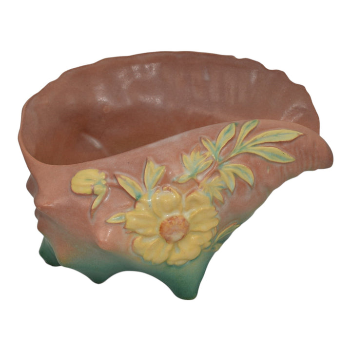 Roseville Peony Pink 1942 Vintage Art Pottery Conch Shell Planter Vase 436 - Just Art Pottery