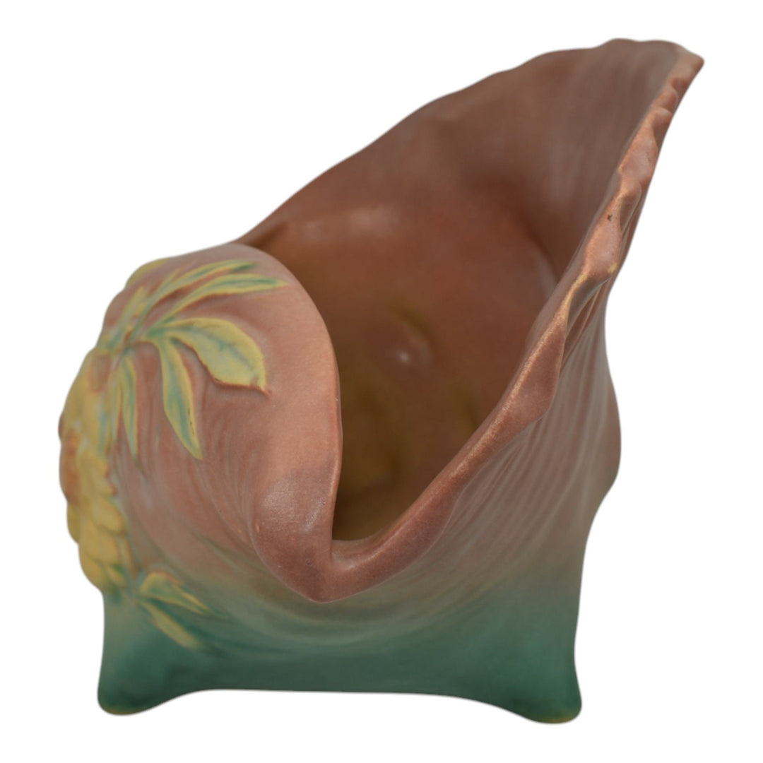 Roseville Peony Pink 1942 Vintage Art Pottery Conch Shell Planter Vase 436 - Just Art Pottery