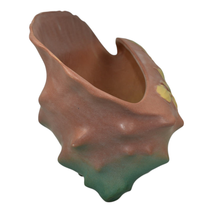 Roseville Peony Pink 1942 Vintage Art Pottery Conch Shell Planter Vase 436 - Just Art Pottery