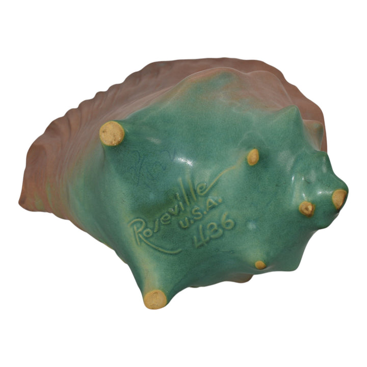 Roseville Peony Pink 1942 Vintage Art Pottery Conch Shell Planter Vase 436 - Just Art Pottery