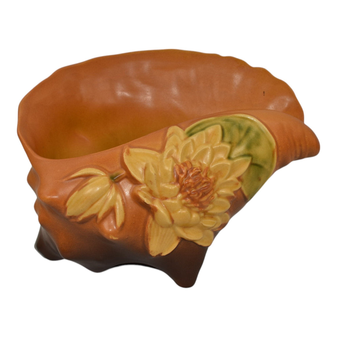 Roseville Water Lily Brown 1943 Vintage Pottery Conch Shell Planter Vase 438-8