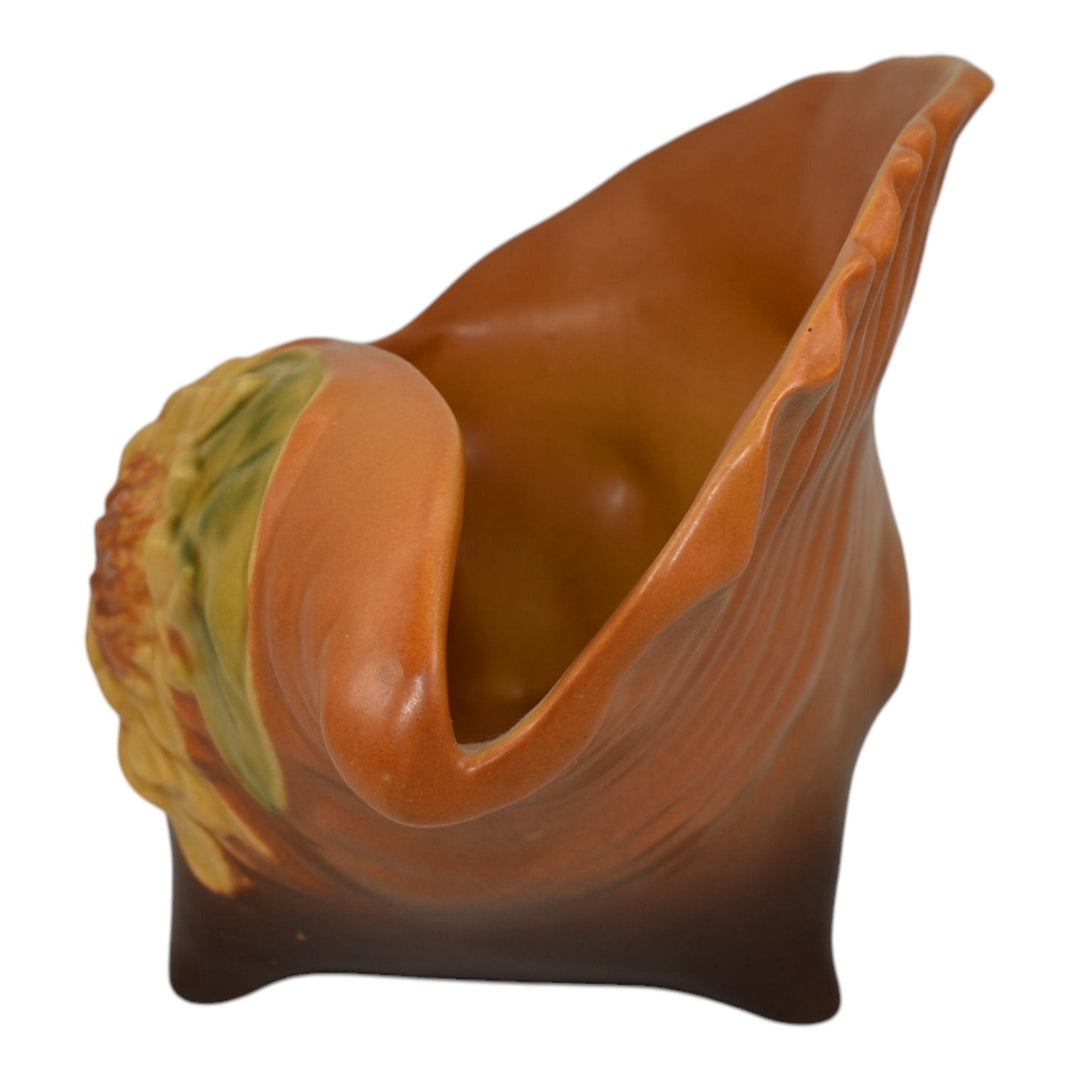 Roseville Water Lily Brown 1943 Vintage Pottery Conch Shell Planter Vase 438-8
