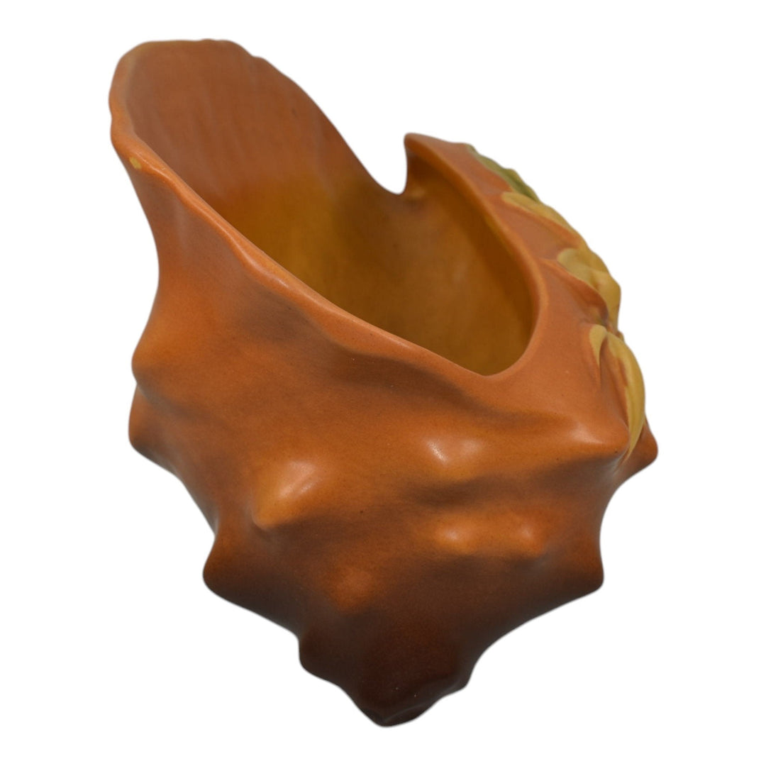 Roseville Water Lily Brown 1943 Vintage Pottery Conch Shell Planter Vase 438-8