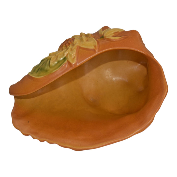 Roseville Water Lily Brown 1943 Vintage Pottery Conch Shell Planter Vase 438-8