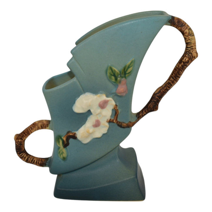 Roseville Apple Blossom Blue 1949 Mid Century Modern Pottery Ceramic Vase 373-7 - Just Art Pottery