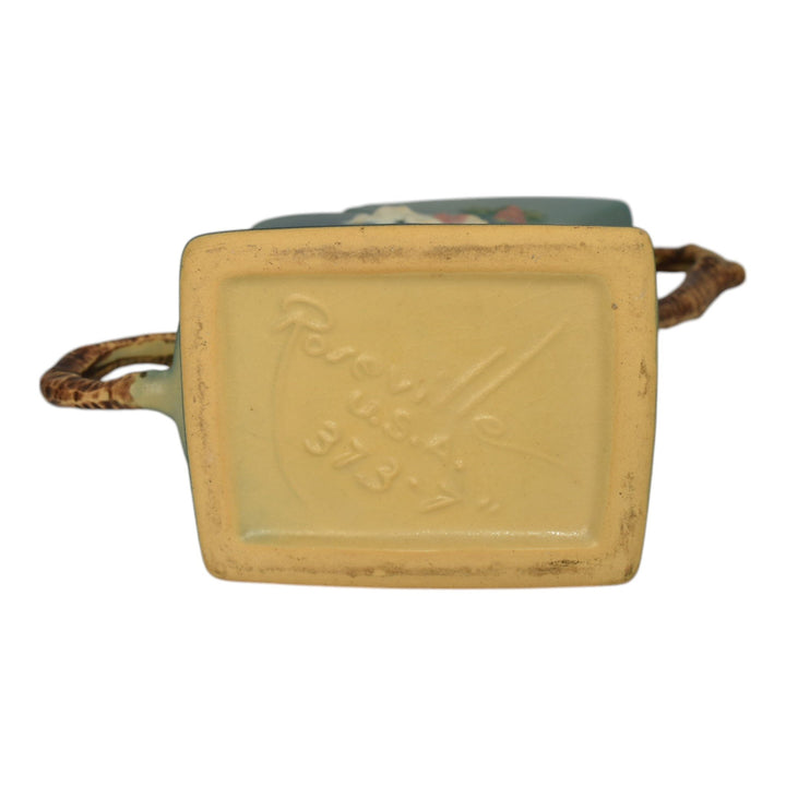 Roseville Apple Blossom Blue 1949 Mid Century Modern Pottery Ceramic Vase 373-7 - Just Art Pottery