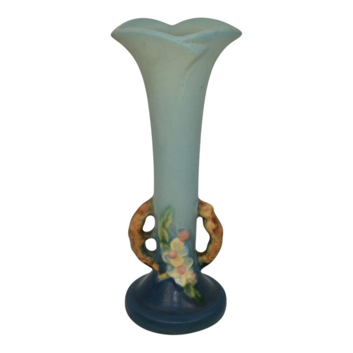 Roseville Apple Blossom Blue 1949 Mid Century Modern Art Pottery Bud Vase 379-7 - Just Art Pottery
