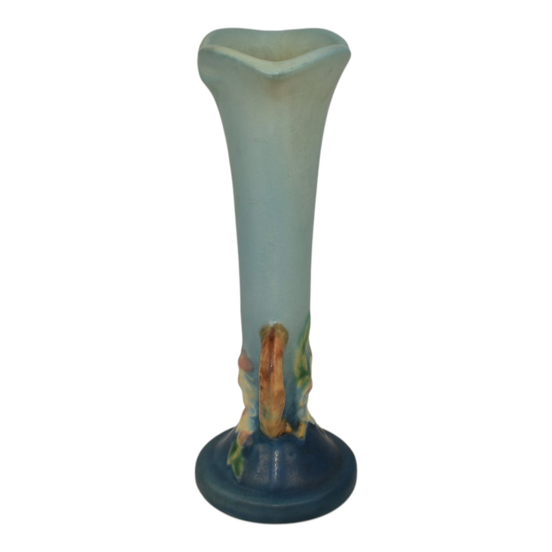 Roseville Apple Blossom Blue 1949 Mid Century Modern Art Pottery Bud Vase 379-7 - Just Art Pottery