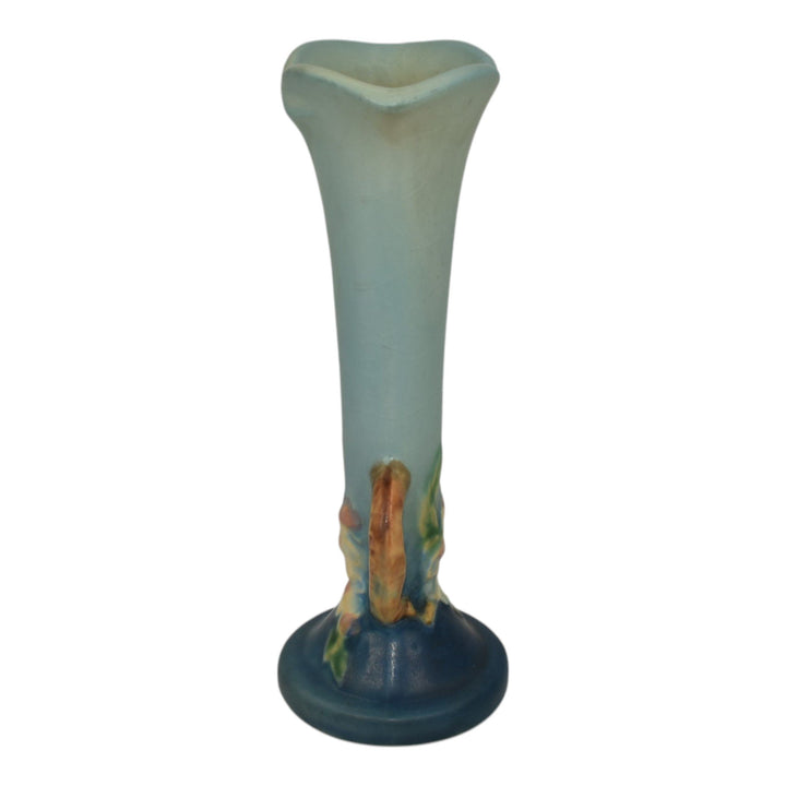 Roseville Apple Blossom Blue 1949 Mid Century Modern Art Pottery Bud Vase 379-7 - Just Art Pottery