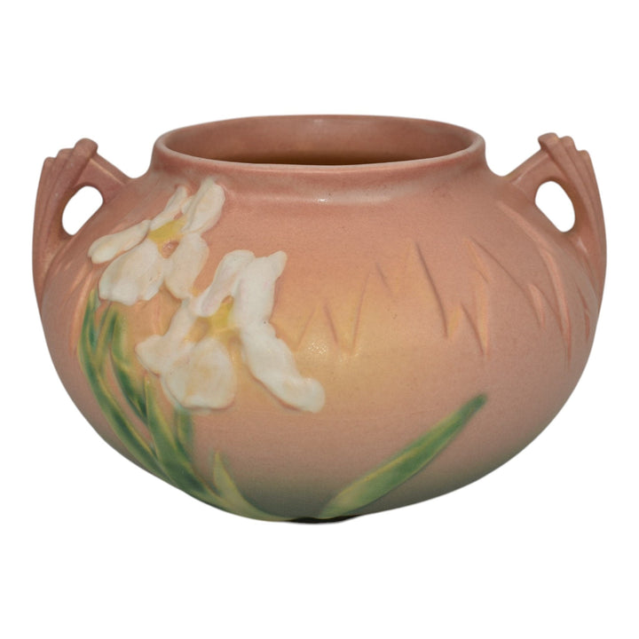 Roseville Iris Pink 1939 Vintage Art Deco Pottery Ceramic Planter 357-4 - Just Art Pottery