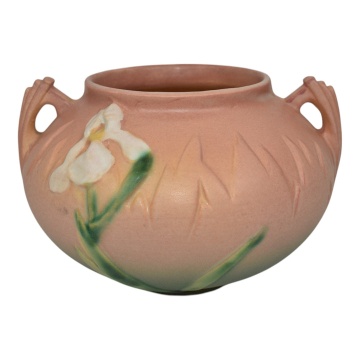 Roseville Iris Pink 1939 Vintage Art Deco Pottery Ceramic Planter 357-4 - Just Art Pottery