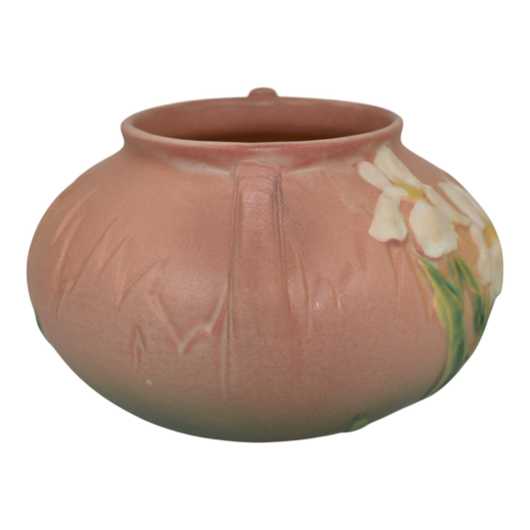 Roseville Iris Pink 1939 Vintage Art Deco Pottery Ceramic Planter 357-4 - Just Art Pottery
