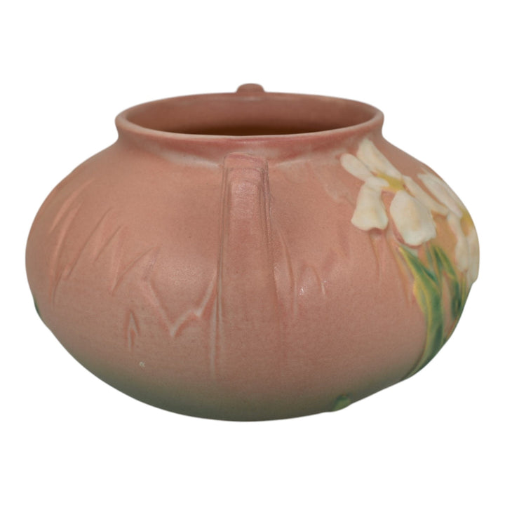 Roseville Iris Pink 1939 Vintage Art Deco Pottery Ceramic Planter 357-4 - Just Art Pottery