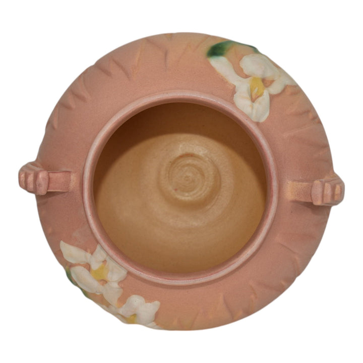 Roseville Iris Pink 1939 Vintage Art Deco Pottery Ceramic Planter 357-4 - Just Art Pottery