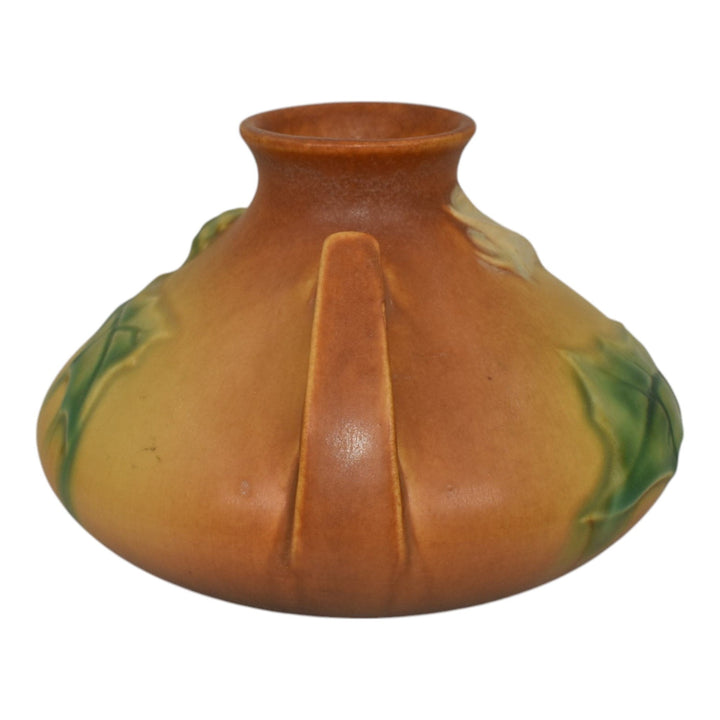 Roseville Thornapple Brown 1937 Art Deco Pottery Ceramic Squat Vase 808-4 - Just Art Pottery