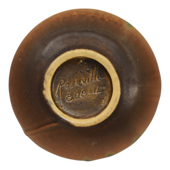 Roseville Thornapple Brown 1937 Art Deco Pottery Ceramic Squat Vase 808-4 - Just Art Pottery