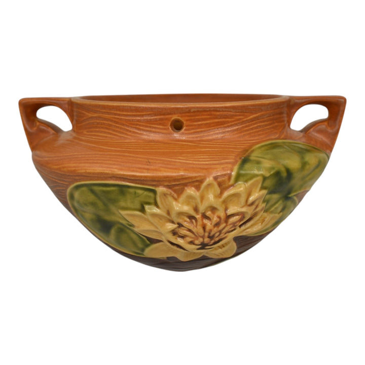 Roseville Water Lily Brown 1943 Vintage Pottery Hanging Basket Planter 468-5