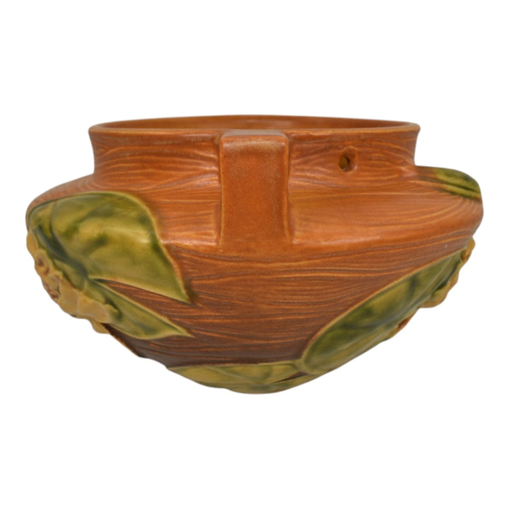 Roseville Water Lily Brown 1943 Vintage Pottery Hanging Basket Planter 468-5