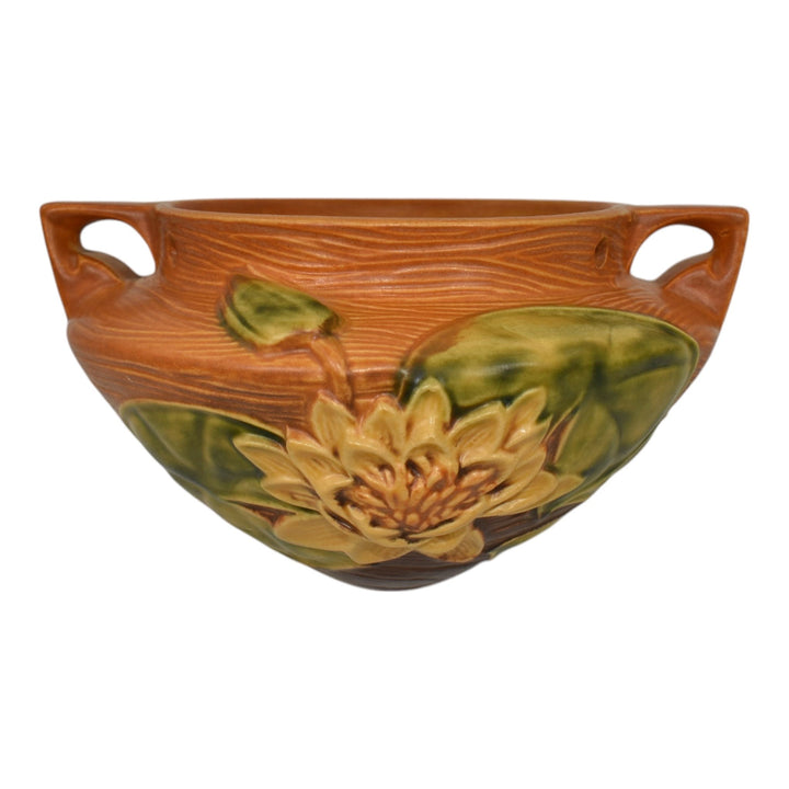 Roseville Water Lily Brown 1943 Vintage Pottery Hanging Basket Planter 468-5