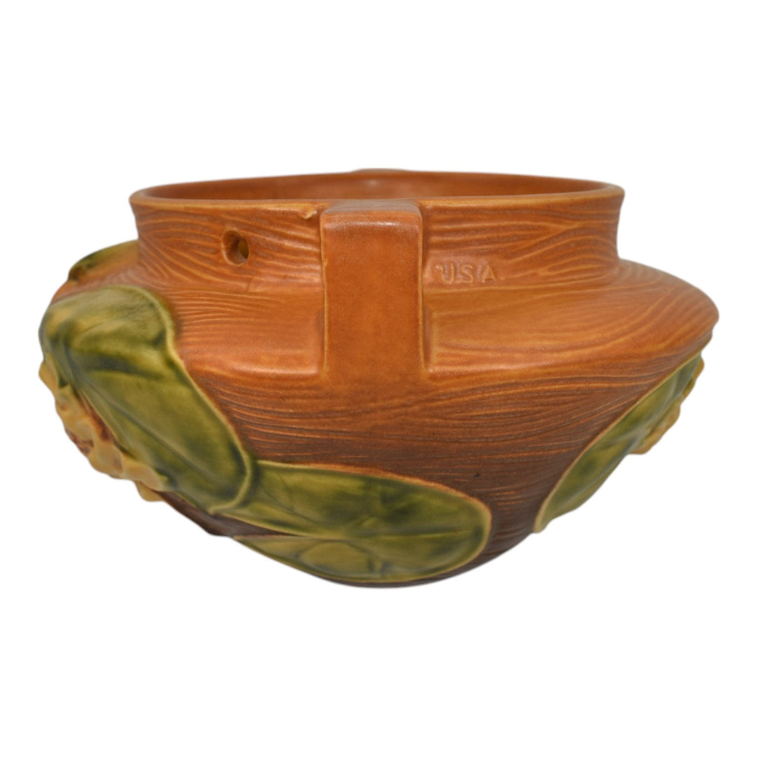 Roseville Water Lily Brown 1943 Vintage Pottery Hanging Basket Planter 468-5 - Just Art Pottery
