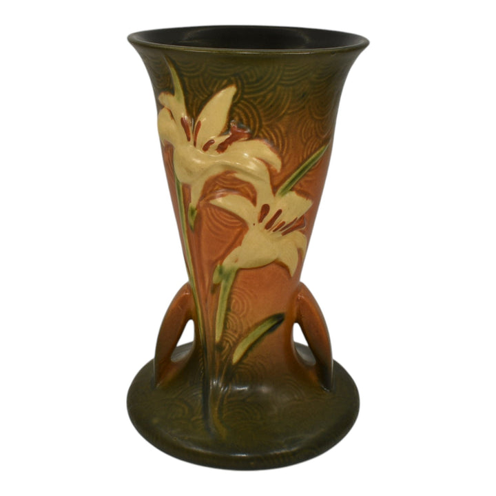 Roseville Zephyr Lily Brown 1946 Vintage Mid Century Modern Pottery Vase 136-9